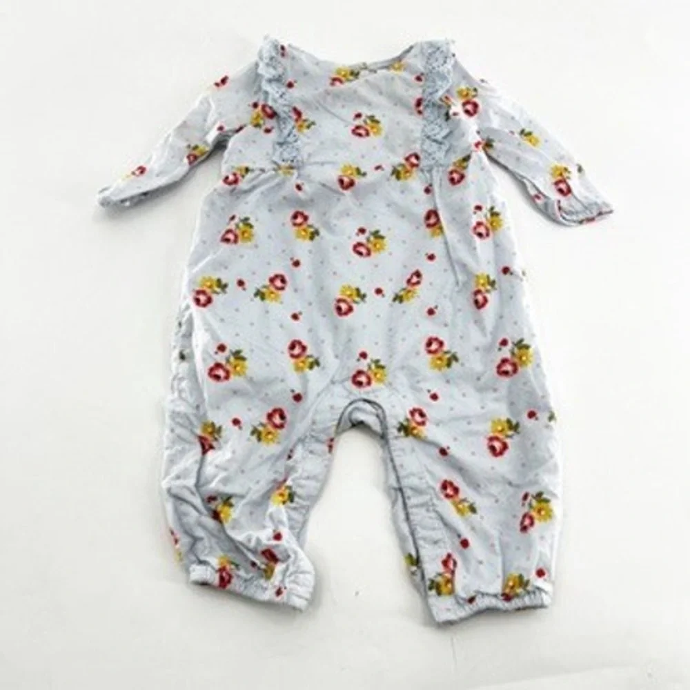 Baby GAP Floral Print Ruffle Trim Romper‎ Size 3-6 Months Light Blue